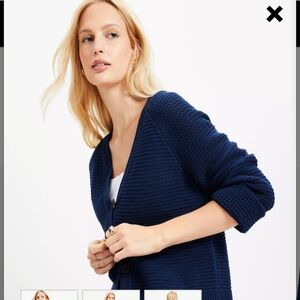 Modern Navy Cotton V-Neck Cardigan - SMALL